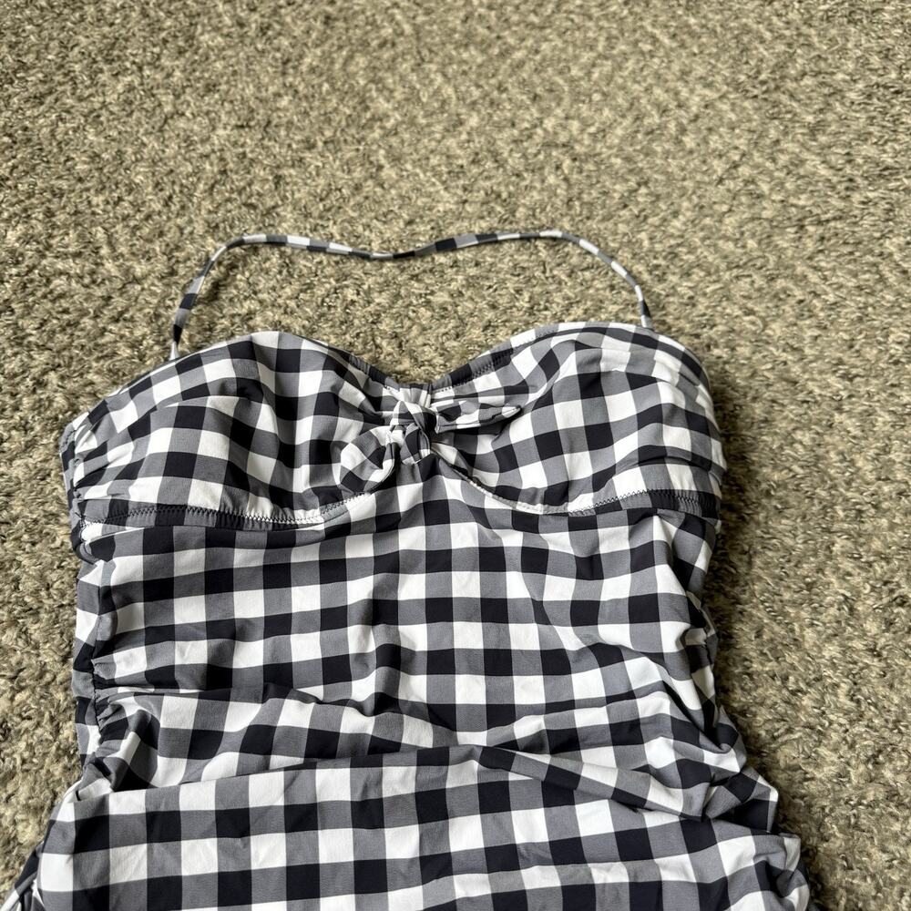 J. Crew Tie-front bandeau one-piece swimsuit Gingham Black White M Ruched NEW - Picture 3 of 5